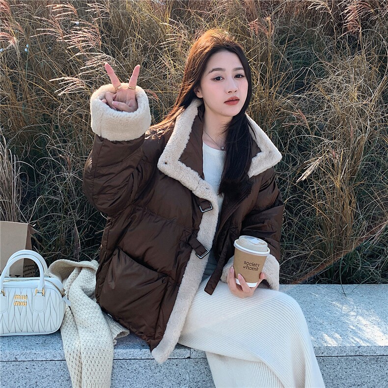 羊羔毛领美拉德短款羽绒服女冬季2025新款小个子高级流行设计小众图片