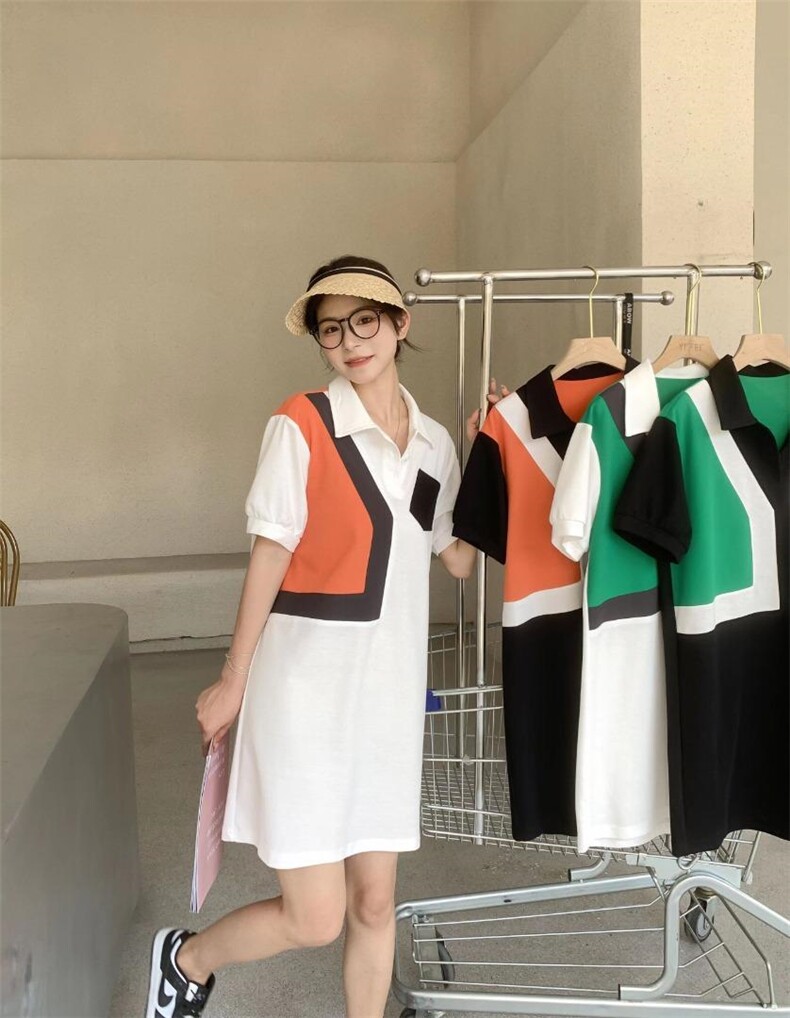 沐沐2022夏拼接POLO连衣裙！，女装连衣裙，沐·沐