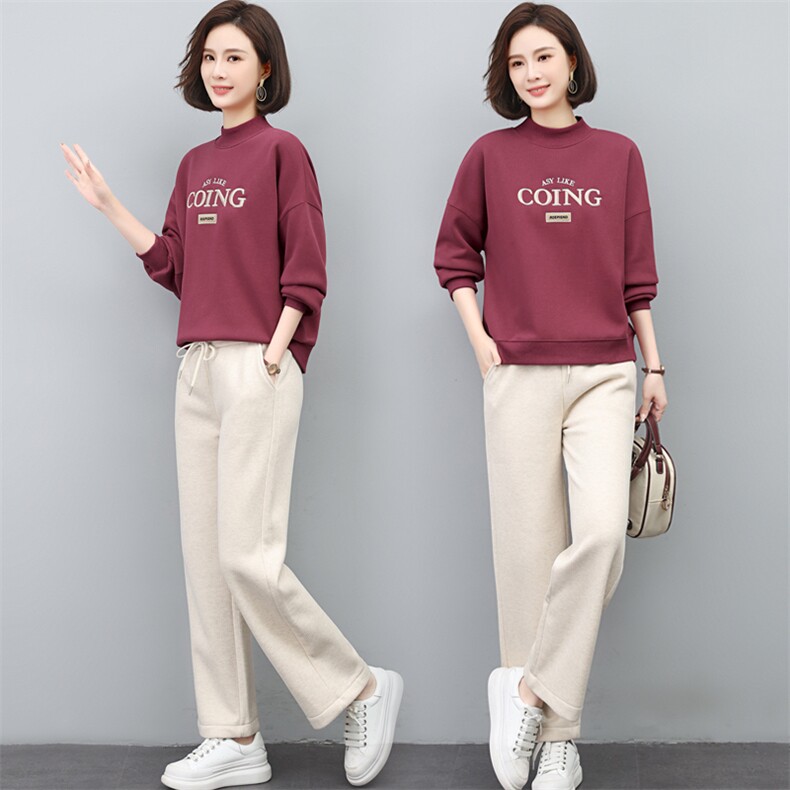 春秋冬装新款刺绣加厚加绒卫衣休闲两件套女中老年妈妈装图片