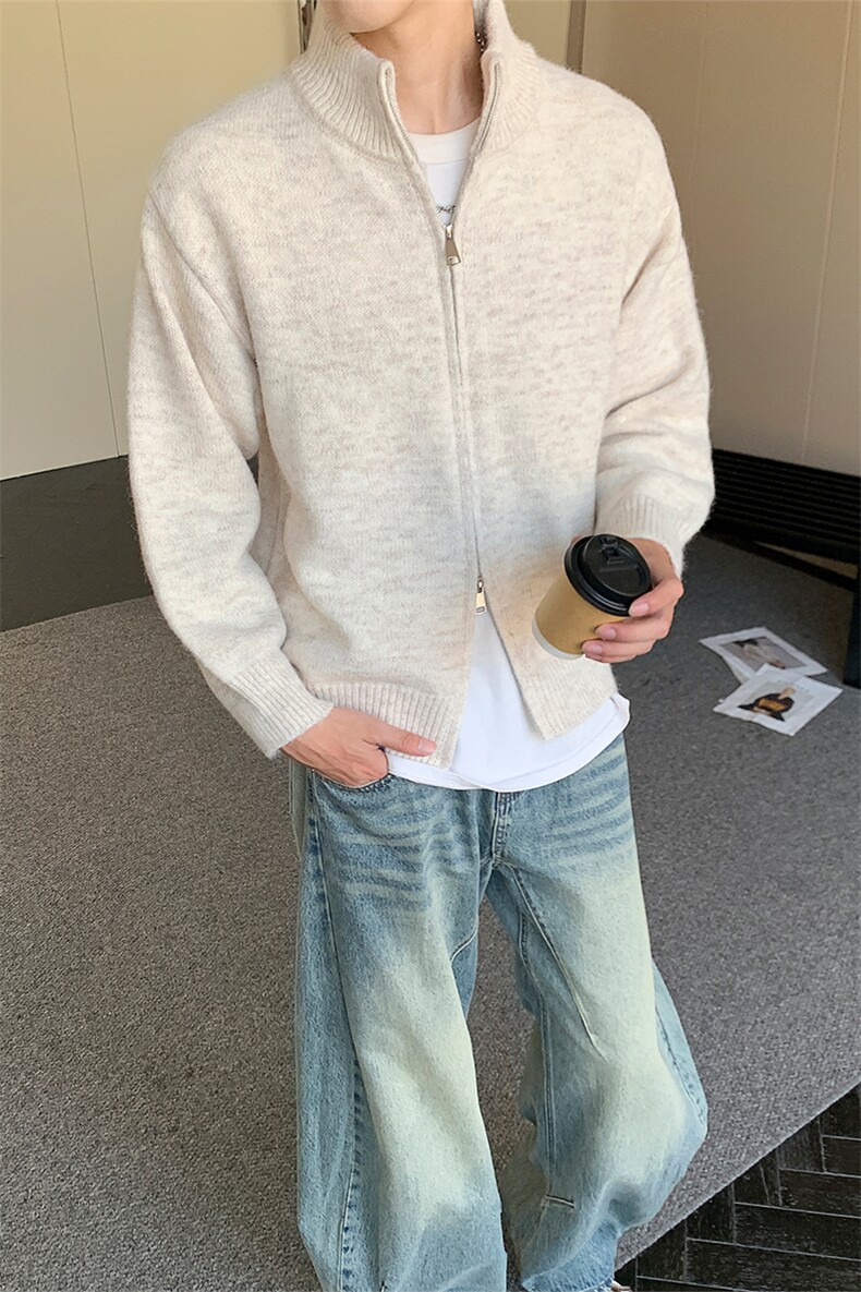 美式半高领外套高级感双拉链针织衫情侣上衣5Q3070-TP65128,男装针织衫/毛衣,电商A102