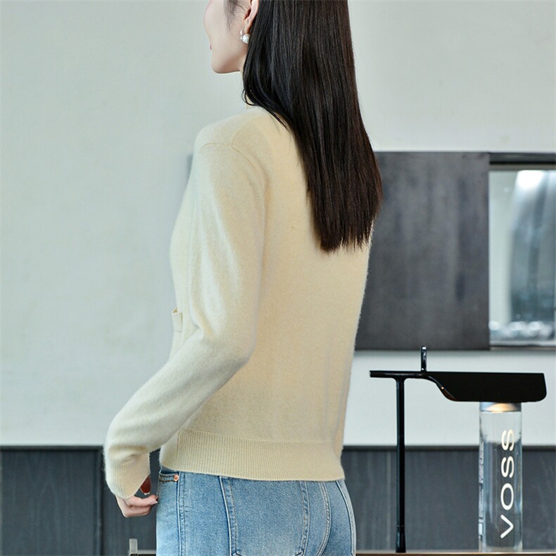 高级感灰色v领美拉德毛衣外套女秋冬季外搭羊毛针织开衫宽松上衣,女装羊绒衫,兴泰羊绒