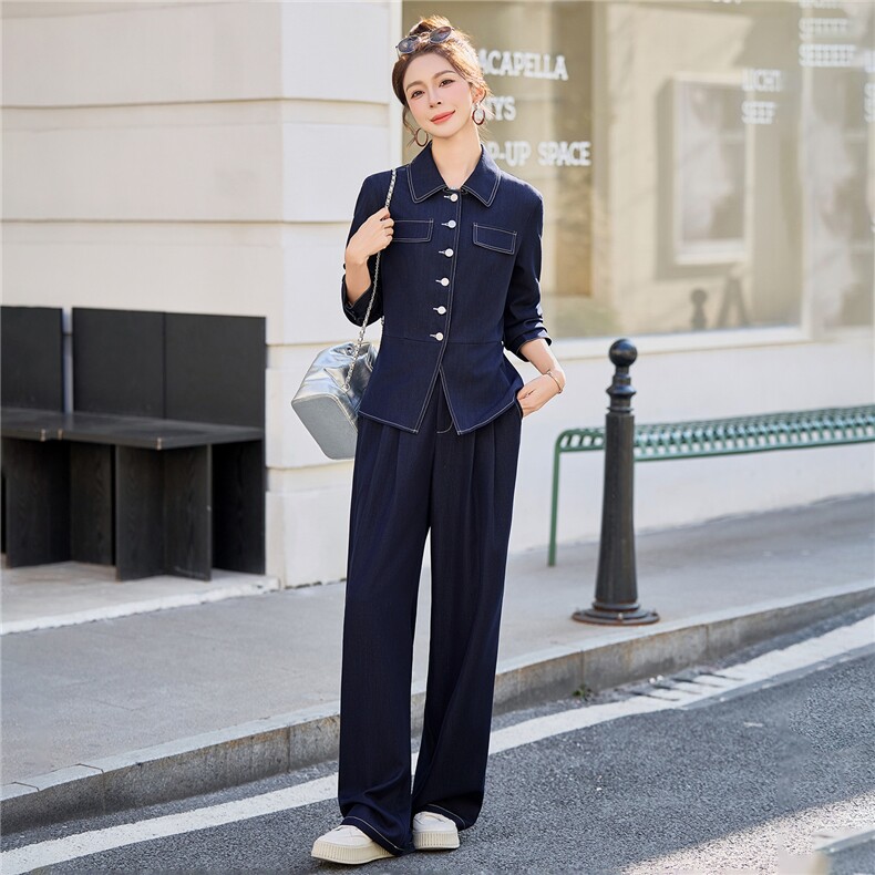 （新款现货）2026春装时尚收腰显瘦天丝牛仔阔腿腰带套装两件套,女装套装/套裙,印象茜