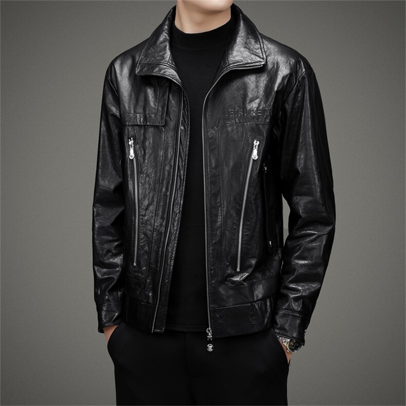 21112海宁真皮皮衣男翻领夹克韩版机车男装青年P800，男装夹克，电商B360A（原721A）