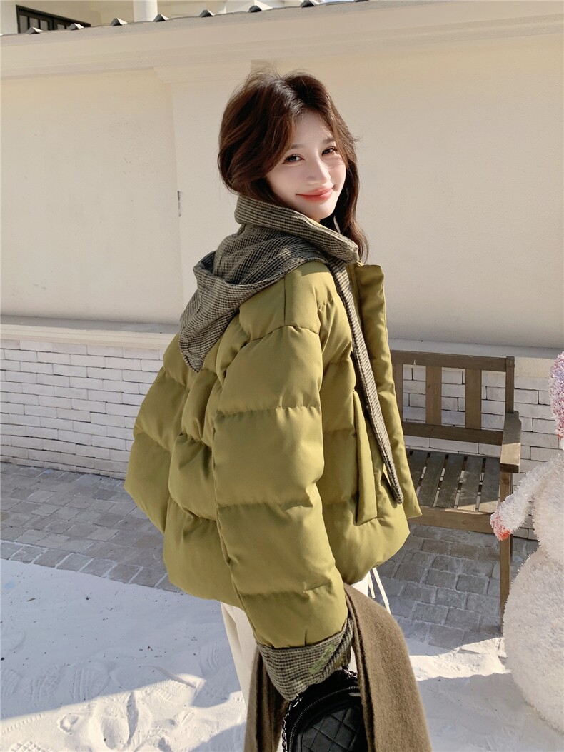 韩系格纹连帽泡芙羽绒服外套女冬2025新款设计白鸭绒面包服,女装羽绒服,慧尚2-185