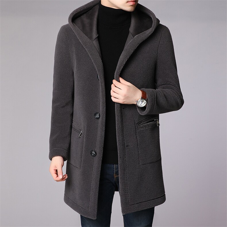 HPN8873冬季2021海宁男式羊毛皮草男连帽修身颗粒绒风衣P336，男装风衣，电商B360