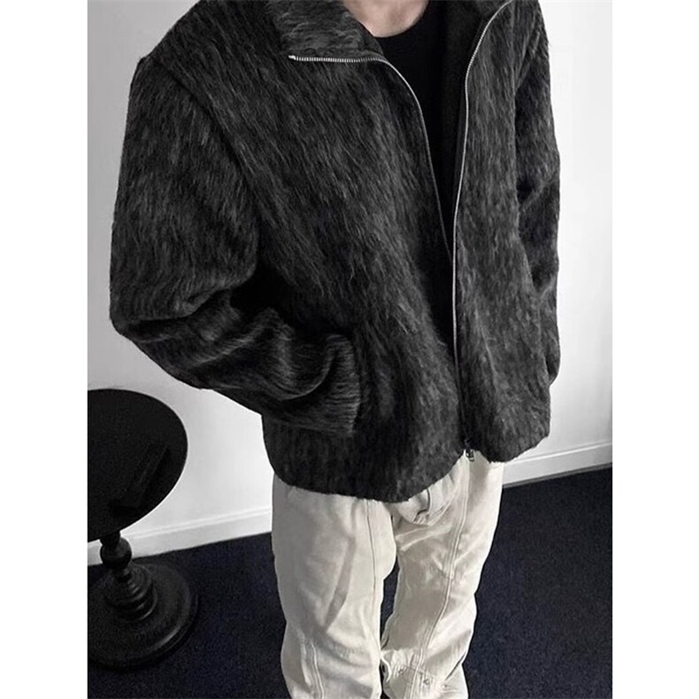 网图有货美式复古灰色毛绒外套男毛呢立领夹克A118-P88，男装夹克，星座1505