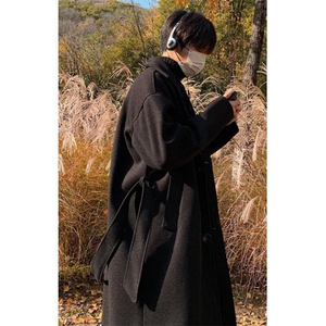 翻领风衣男秋季新款日系慵懒休闲宽松百搭长款大衣 M215图片