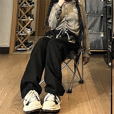 美式高街刺绣休闲裤子ins潮牌宽松直筒拖地阔腿裤运动裤K7335-P37，男装休闲裤，星座512-3
