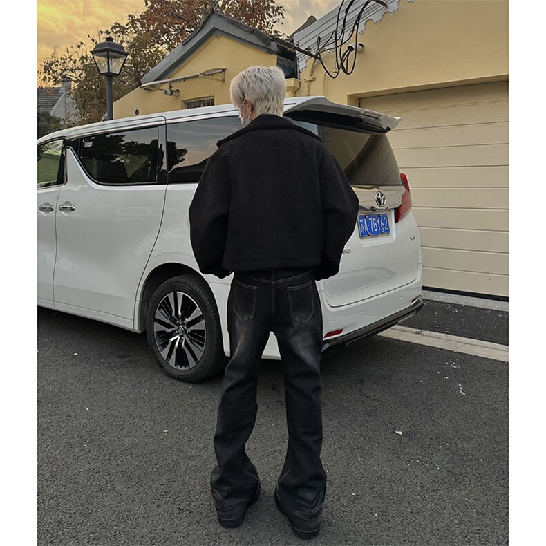 美式ins高街hiphop重工艺水洗暗黑微喇牛仔裤货号K2401P60,男装牛仔裤,电商A063