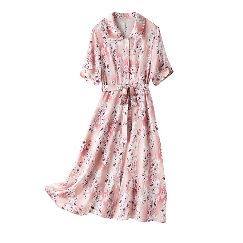 大喜自制【现货】莫奈花园2022复古修身真丝V领短袖印花连衣裙,女装连衣裙,阿舍尔精品