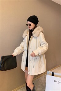 【现货】冬季新款宽松显瘦加绒保暖狐狸大毛领连帽中长款派克服图片