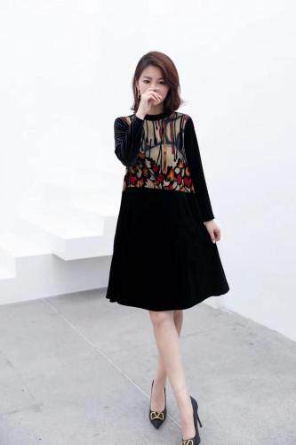 【现货】秋季新款时尚宽松显瘦中长款丝绒连衣裙，女装连衣裙，名怡