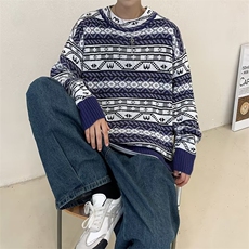 圆领毛衣男港味2023秋季复古日系涂鸦印花针织衫M135P40，男装针织衫/毛衣，星座1116-2