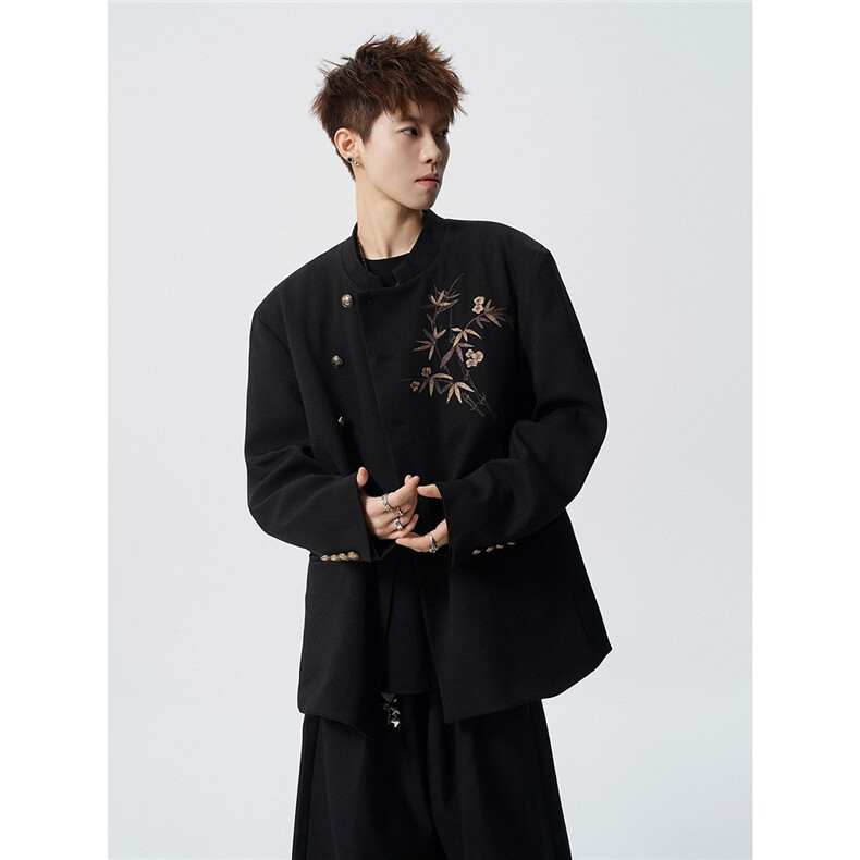 风竹子刺绣M-5XL大码95%涤纶5%氨纶中式西服XF78309特P70控128,男装西服,星座226-1