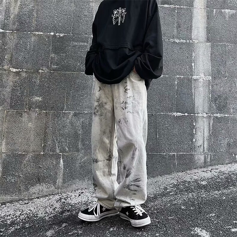 夏季高街渲染扎染宽松休闲直筒牛仔裤个性情侣潮insK1437-P50,男装牛仔裤,星座512-2