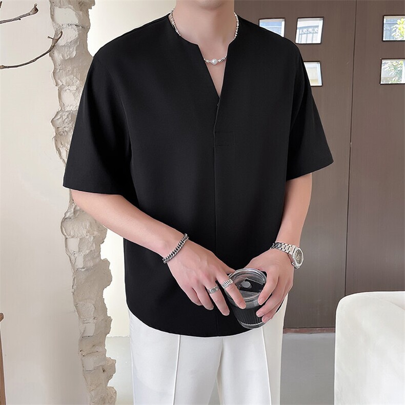 轻熟风~夏季无领冰丝中袖衬衫C272/P48,男装衬衫,电商B331