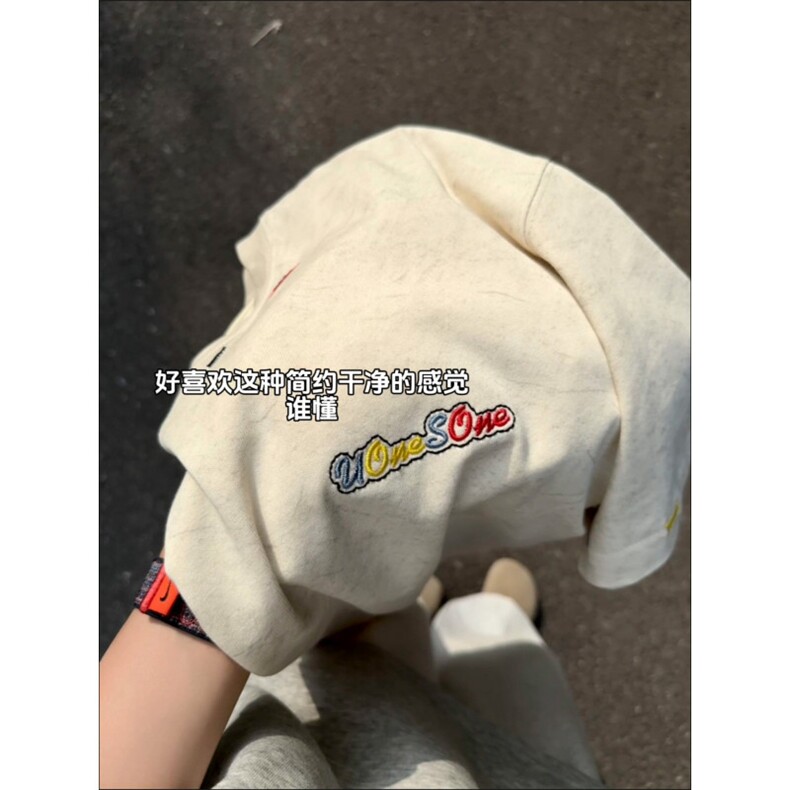 彩色万针刺绣t恤男款夏季小众设计感情侣短袖美式高街正肩半截袖,男装T恤,四季星座505