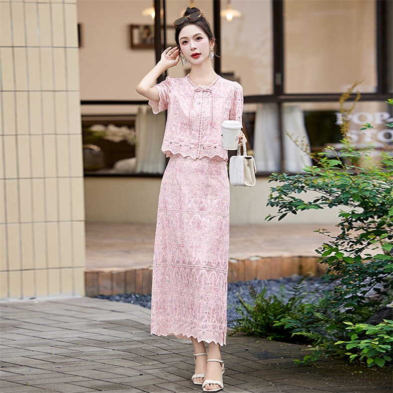 改良旗袍套装裙女2024夏季新款气质高级感小香风蕾丝连衣裙两件套,女装连衣裙,拾衣