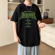 夏季流行男士纯棉落肩宽款印花短袖T恤休闲时尚吸汗透气T17，男装T恤，星座1013