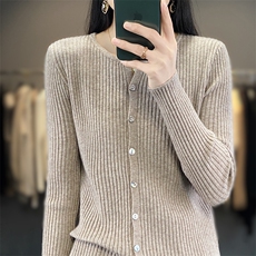 百搭简约显瘦减龄针织开衫2025纯色款，女装针织衫/毛衣，庆磊羊绒