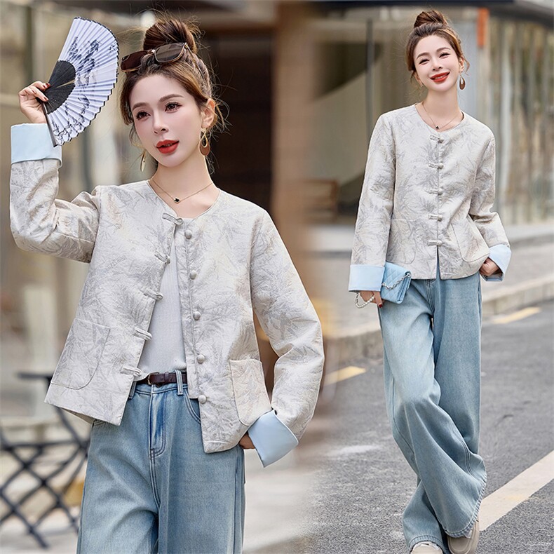 小香风新中式国风提花外套女2025春秋新款小个子宽松唐装气质上衣，女装短外套，悠米