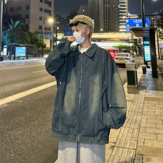 秋季新款港风日系复古水洗做旧渐变拉链翻领牛仔夹克JK1393-P73，男装夹克，星座313A(原308A-2)