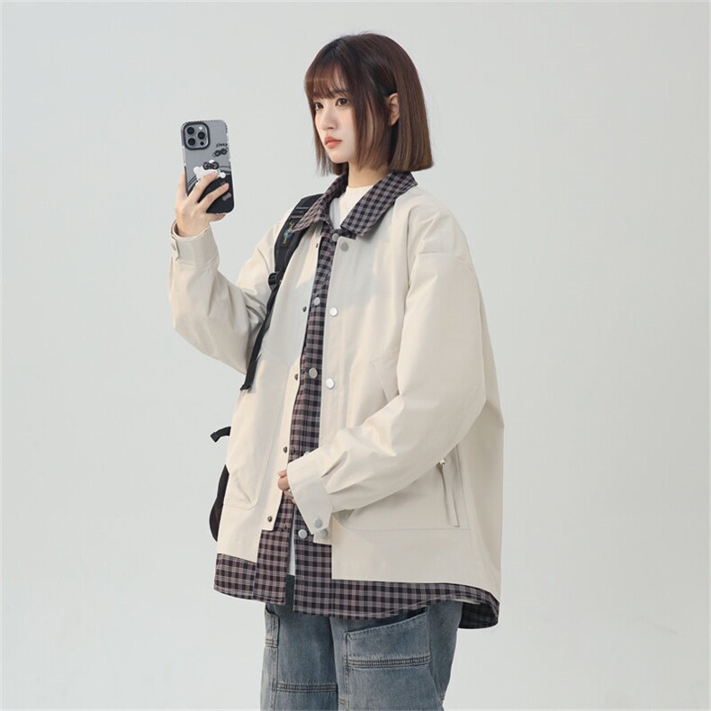 女模-2025春季休闲痞帅工装假两件翻领夹克潮流外套-JK2582P78,男装夹克,星座301B-2（原A443-1）