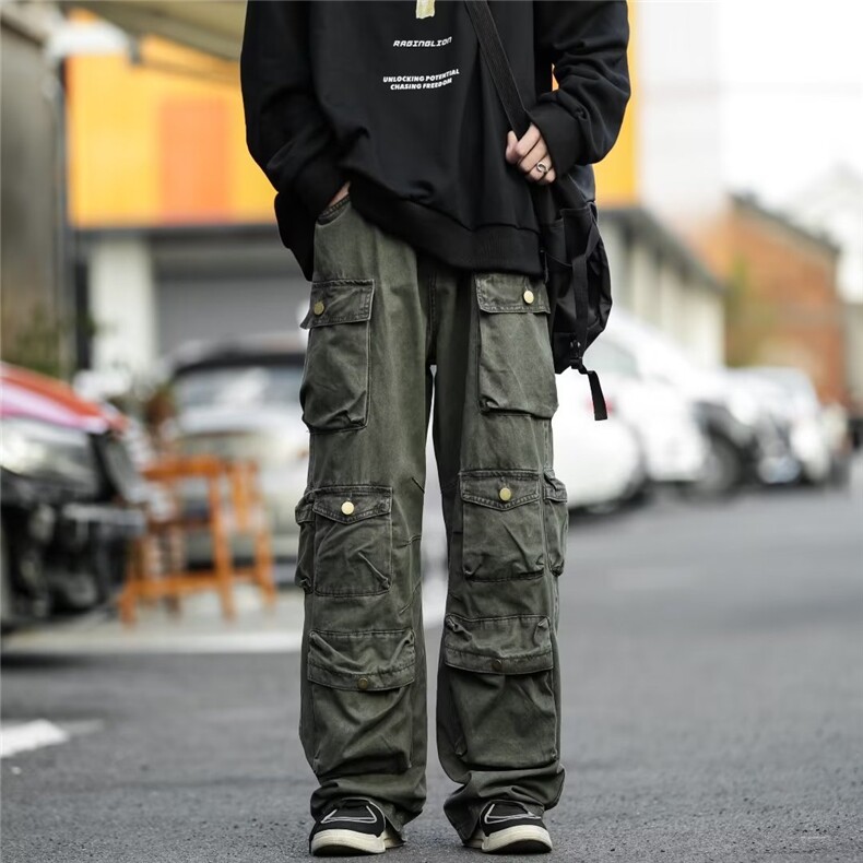 街头潮流hiphop工装裤春秋多口袋休闲裤宽松直筒长裤-XZ22图片