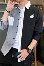 2021春秋季男士韩版潮流长袖衬衫拼色衬衣外套DS937T，男装衬衫，电商A102