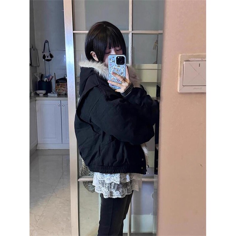 现货高品质美式高街冬季重磅硬挺短款座山雕毛领棉衣男女加厚外套,男装棉衣,电商A486-1