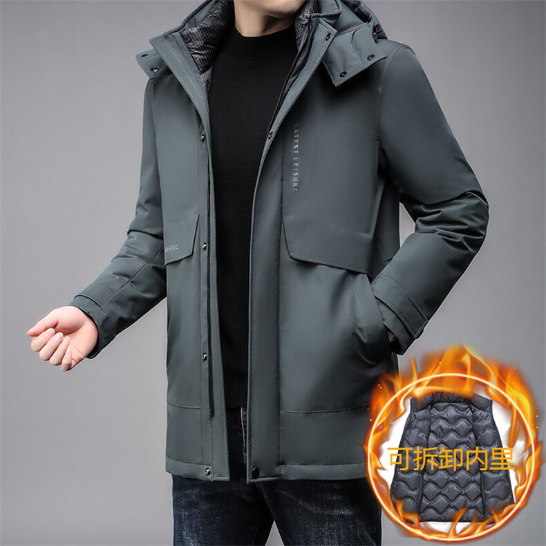 B8022鹅绒羽绒服帽子内胆可脱卸男士精品羽绒而无商务休闲精品,男装羽绒服,钱塘207-3