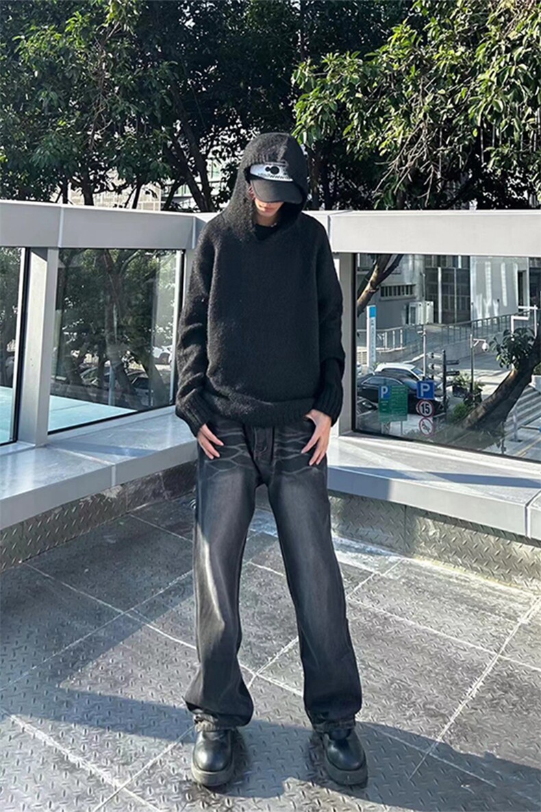 美式ins高街cleanfit重工艺水洗暗黑微喇牛仔裤货号K2401P60,男装牛仔裤,电商A063