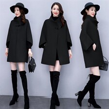 2020冬季新款时尚蝙蝠袖毛呢外套显瘦气质红色大衣，女装毛呢外套，韩宇舍