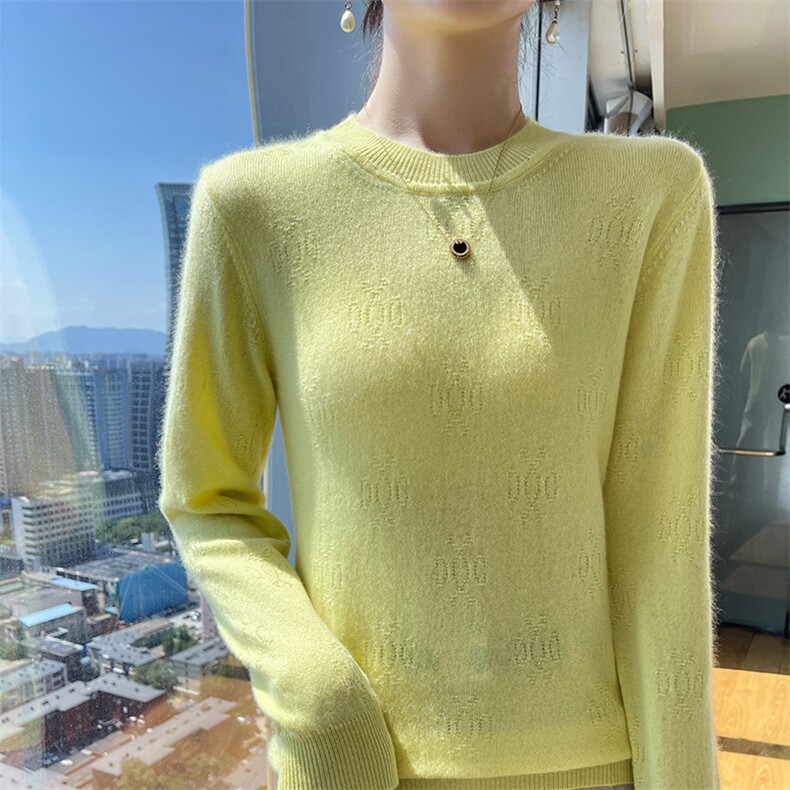 圆领羊毛衫女秋冬新款宽松外穿洋气小众设计感打底衫长袖温柔风,女装羊毛衫,斯尔特羊绒
