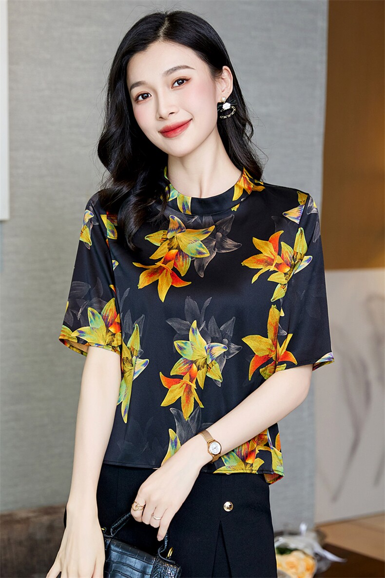 品牌真丝桑蚕丝上衣女轻奢高级感2025新款提花立领专柜妈妈装,女装衬衫,阿舍尔精品
