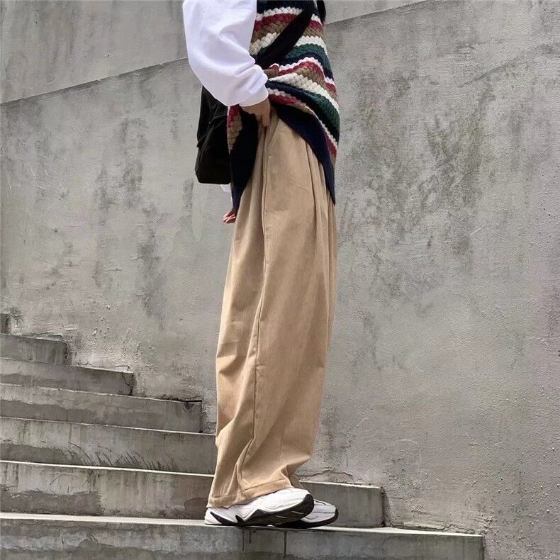 潮牌ins加厚复古灯芯绒裤子日系坠感休闲阔腿灯笼裤男女潮流长裤,男装休闲裤,星座715-4