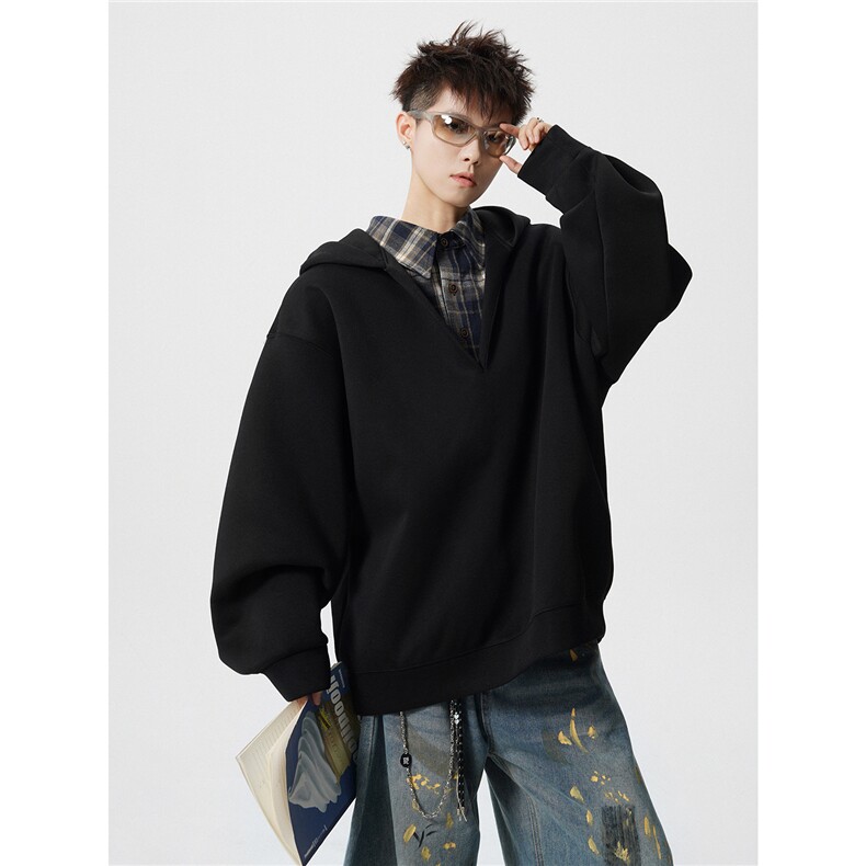 现货WY10178-特p58加绒P68重磅卫衣大码假俩件连帽衫美式外套,女装短外套,电商A059
