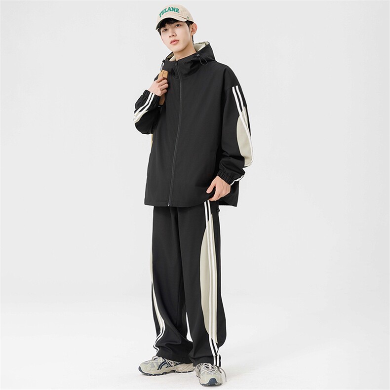 港风青少年运动宽松拼接连帽长袖夹克休闲裤套装TZ91 P95图片