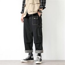 2021春秋季新白墙大码男日系工装多口袋大裤脚阔腿牛仔裤N8026-P50，男装牛仔裤，电商A001