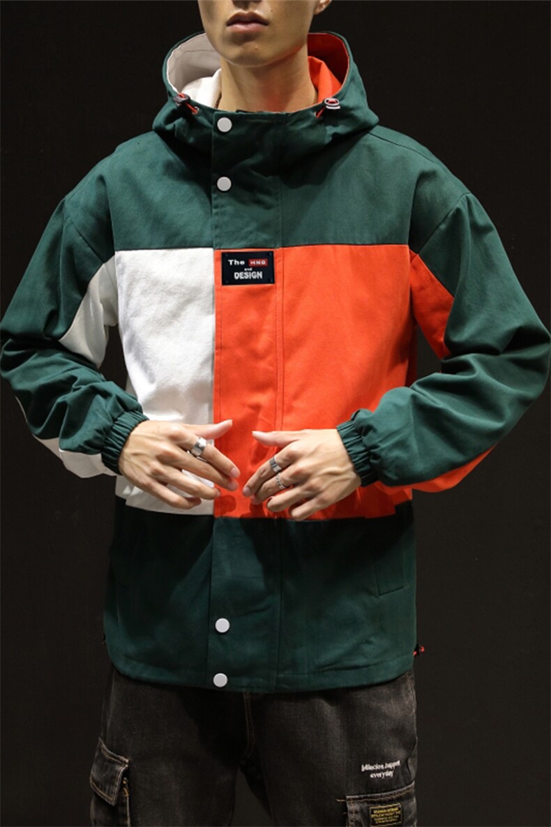 大货情侣装拼色2021春新日系大码撞色拼接外套男连帽夹克J925-P85,男装夹克,星座311A