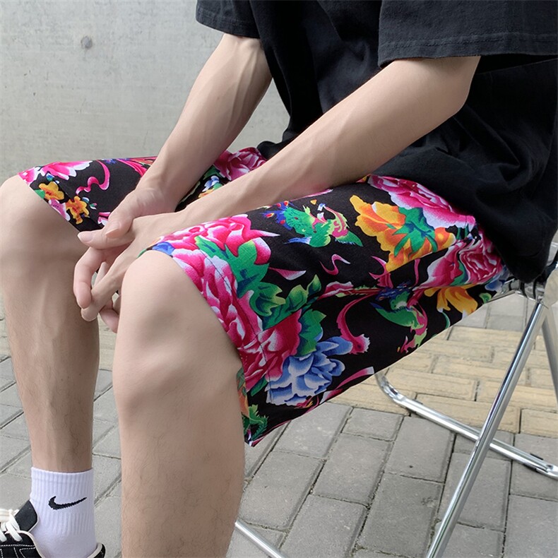DK2024夏季男士休闲大码人造棉纱透气凉爽东北大花短裤风民族图片