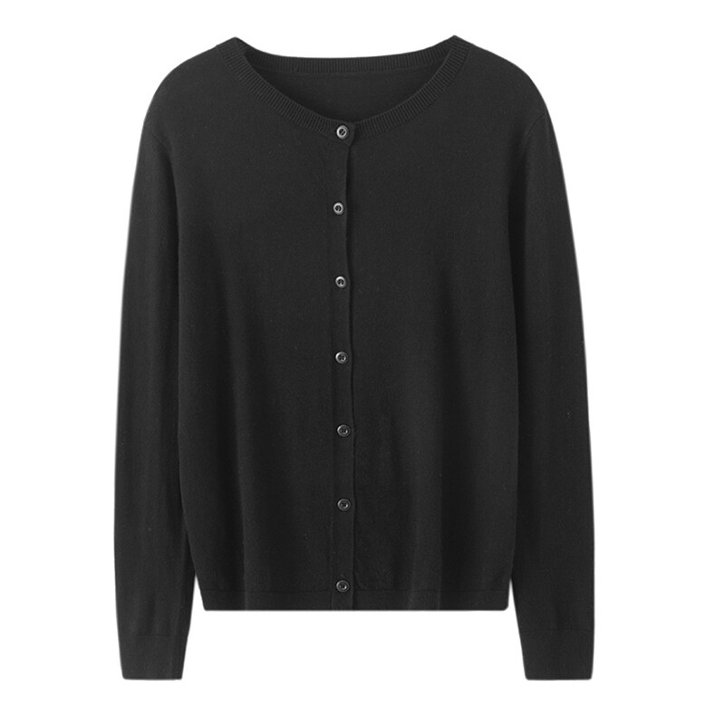 温柔气质时尚百搭纯色精纺33%羊毛开衫长袖，女装针织衫/毛衣，吉高羊绒