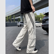 休闲裤男士韩版潮流拼色条纹大口袋个性2024夏季ins长裤K5502-P40，男装休闲裤，星座412-2