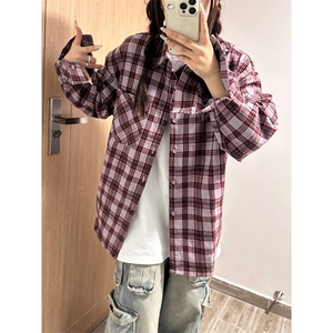 特P40 无差价新款秋季百搭格子时尚长袖衬衫-HS2288 男模外景图片