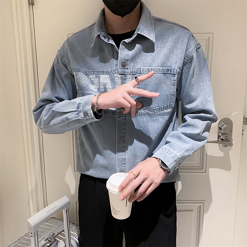 2025新款春季牛仔外套水洗潮牌印花夹克上衣服A313-1-811-P115,男装工装外套,电商A313-1