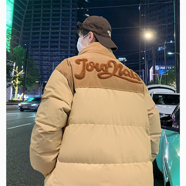 冬季青少年灯芯绒立领拼接外套休闲百搭面包服棉服5302-P78,男装棉衣,电商B306