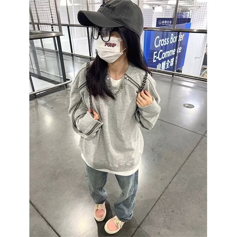 W16-P42拉链卫衣男秋季新款美式街头重磅宽松情侣款外套潮牌,女装短外套,电商B323A