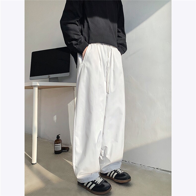 白色休闲裤男士春夏轮廓型堆堆裤直筒运动裤宽松百搭长裤P48，男装休闲裤，电商C306-1