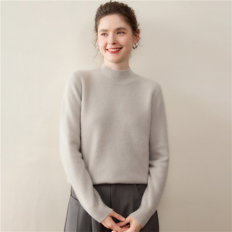 2025年秋季常规套头时尚百搭通勤半高正肩，女装针织衫/毛衣，溪贝羊绒