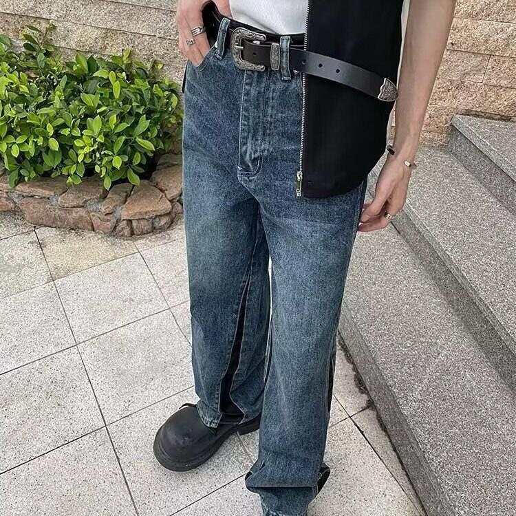 复古微喇牛仔裤男女秋冬新款美式水洗痞帅高街宽松休闲长裤子图片
